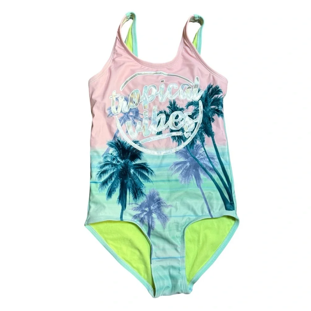 Justice Girls “Tropical Vibes” One-Piece Swimsuit